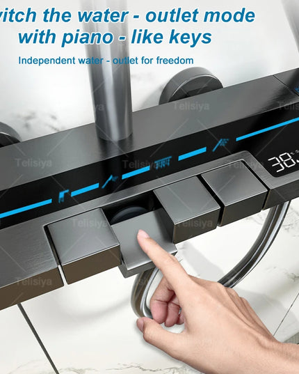 Bathroom Shower System Sets Piano Button Ambient Light Digital Display Pressurization Rain Faucets Shower Set