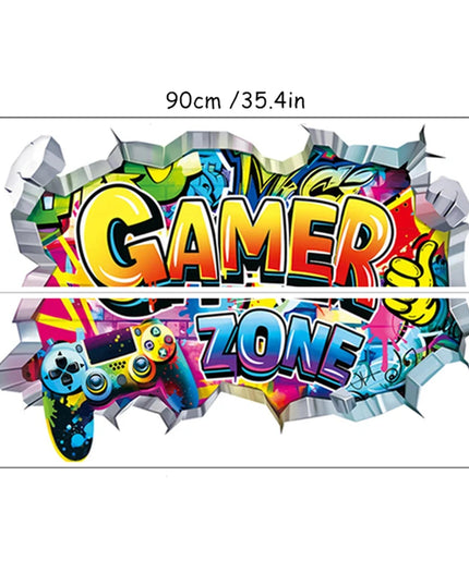 Larger Game Poster 3D Wall Hole Art Cool Gamer Zone Gamepad Vinyl Mural Stickers Home Decoration for Kids Bedroom Gaming Rooms