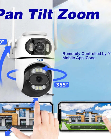 KERUI Icsee Outdoor Wireless 4MP WiFi IP Camera Dual Lens Dual Screen Home Security CCTV Video Surveillance Human Detect