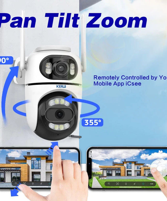 KERUI Icsee Outdoor Wireless 4MP WiFi IP Camera Dual Lens Dual Screen Home Security CCTV Video Surveillance Human Detect