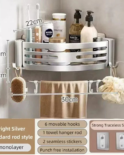 1-2PCS Shower Corner Shelf with Towel Bar Hook Space Aluminum Bathroom Shelf Without Drilling Shampoo Holder Bathroom Accessorie