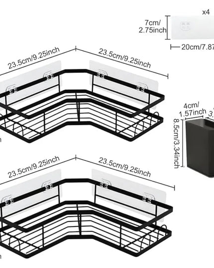 QYQRQF Adhesive Corner Shower Caddy No Drilling Stainless Steel Storage Rack with Hooks for Bathroom Rustproof Space Saving