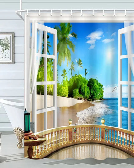 Seashell Shower Curtain Summer Beach Starfish On The Coastal For Bathroom Curtain Polyester Fabric Bathroom Accessories Set