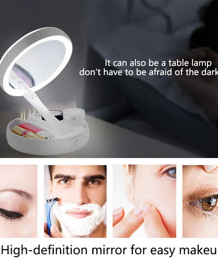 1X 10x Magnifying Vanity Mirror with LED Lighted Flexible Foldable Desk Makeup Mirror Lighting Dressing Makeup Lamp