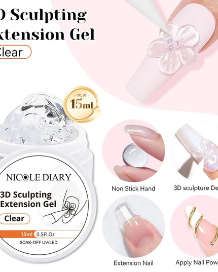 NICOLE DIARY White Non Stick Hand Extension Gel Nail Polish For 3D Shaping Carving Flower DIY Nail Art Extension Acrylic