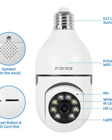Fuers 5G Wifi IP E27 Bulb Surveillance Camera Night Vision Wireless Home Camera 2MP CCTV Video Security Protection Baby Mini Cam