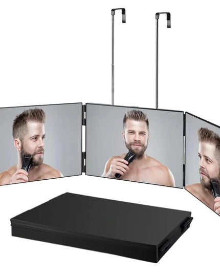 S Travel Portable 360 Trifold Vanity Makeup Mirror with Height Adjustable Telescoping Hook for Hair Self Cutting Fordable Mirror