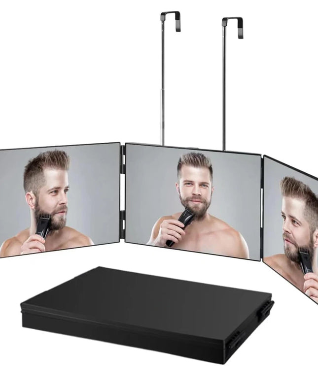 S Travel Portable 360 Trifold Vanity Makeup Mirror with Height Adjustable Telescoping Hook for Hair Self Cutting Fordable Mirror