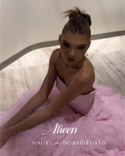 Customized Pink Multi-layer Mesh Strapless Backless Saudi Evening Dresses 2025 Luxury Wedding Party Dress Prom Gown