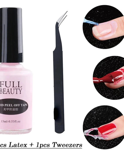 15ml Peel Off Latex Antifreezing Nail Liquid Anti-overflow Glue Nail Edge Protection Fast Dry Nail Skin Care Tool With Tweezer