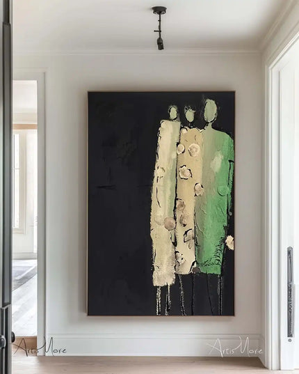 Mhemyo Wabi Sabi Wall Art Woman Figure Hand Painted Painting Large Grey Beige Textured Painting Vintage Figurative Canvas Art