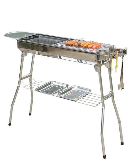 Outdoor Stainless Steel Charcoal Grill Large Size Barbecue Tool Portable Free Installation Handle Folding BBQ Cooking