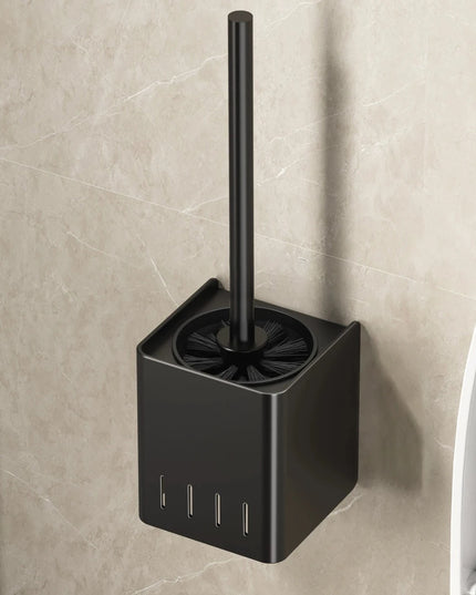 Toilet Brush Holder Set Space Aluminum Base Square Toilet Bowl Brush Long Handle for Bathroom Deep Cleaning Accessories