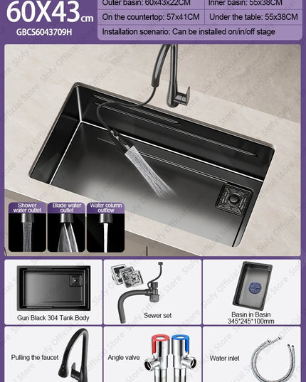 304 Stainless Steel Kitchen Sink Black Single Bowl Thickened Material Wear-Resistant Vegetable Workstation Drainage Accessories