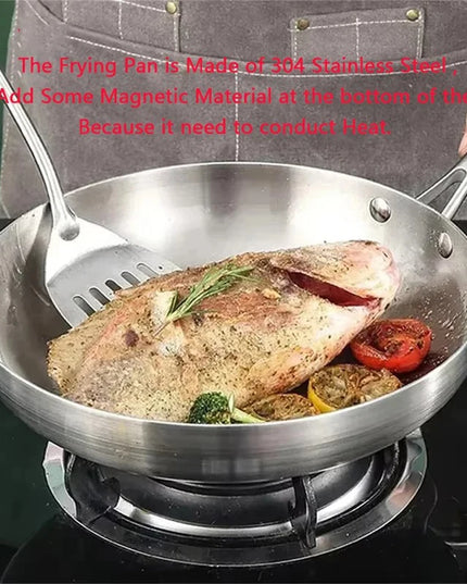 304 Stainless Steel Frying Pan NonStick Pan Fried Steak Pot Uncoated Kitchen Cookware For Gas Stove and Induction Cooker