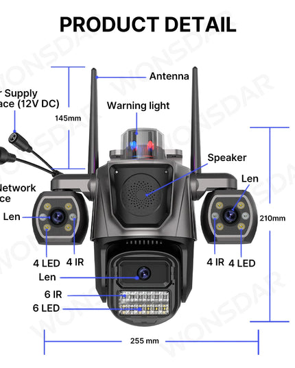 IP Camera Triple Lens Outdoor Sound Fills Speaker WiFi Camera AI Human Detection Auto Tracking PTZ HD Video Surveillance iCSee