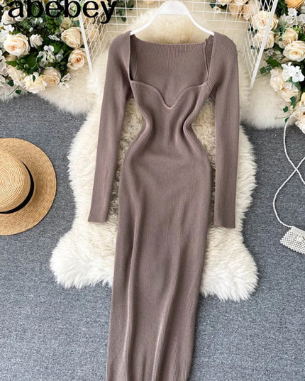 Dresses For Women 2026 Sexy Strapless Ribbed Knitted Bodycon Dress Women Winter Long Sleeve Midi Sweater Dress Clothes