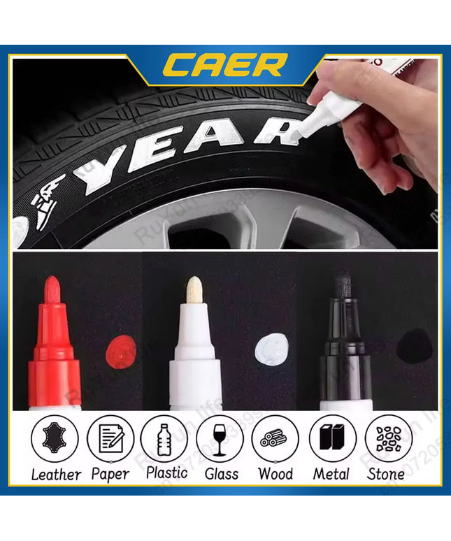 1Pc Car Oily Painting Pen Waterproof Permanent Graffiti Touch Up Tyre Marker Auto Rubber Tire Tread Mark Pen for Bike Cars Metal