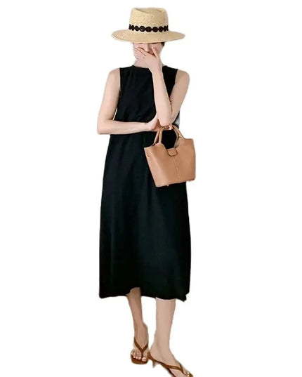 NYFS 2025 Summer New Korea Woman Dress Vestidos Robe Elbise Loose Plus Size Solid Sleeveless Backless Long Dress L-4XL