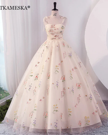 Luxury Floral Embroidery Long Prom Evening Wedding Shooting Dresses Women 2025 Summer Party Formal Occasions Reception Dress