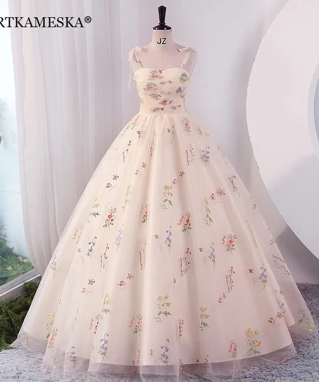 Luxury Floral Embroidery Long Prom Evening Wedding Shooting Dresses Women 2025 Summer Party Formal Occasions Reception Dress