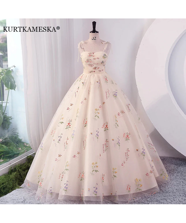 Luxury Floral Embroidery Long Prom Evening Wedding Shooting Dresses Women 2025 Summer Party Formal Occasions Reception Dress