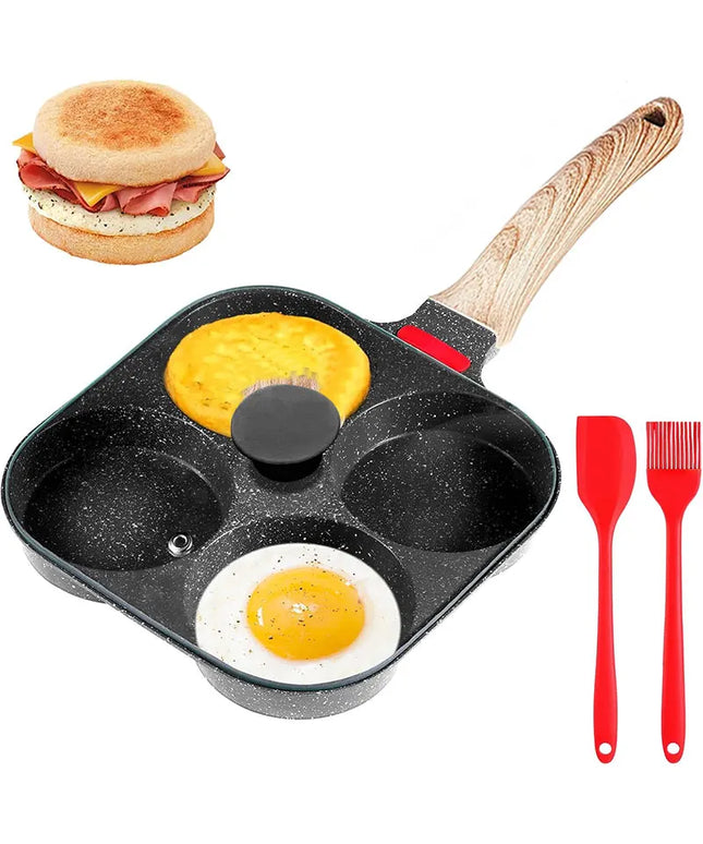 Deepened Egg Frying Pan with Lid 4-Cup Nonstick Granite Omelette Pan Skillet Pancake Pan Healthy Breakfast Egg Cooker Pan