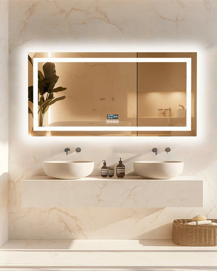 LUVODI Large Illuminated Bluetooth Bathroom Mirror Rectangle Anti-fog LED Bathroom Vanity Mirror with Bluetooth Speaker 3 Color