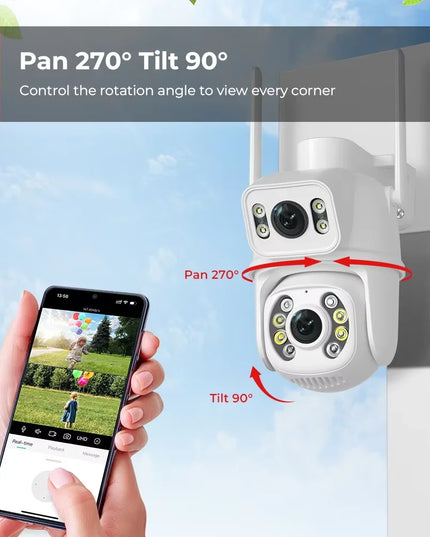 WIFI Camera 4K 3MP iCSee PTZ Dual Lens Dual Screen IP Camera Outdoor 4MP HD AI Human Detection Auto Tracking CCTV Surveillance