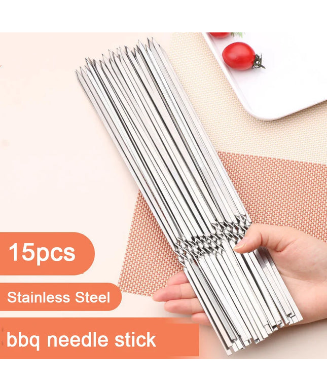 10/15Pcs Stainless Steel Barbecue Skewer Reusable BBQ Kebab Skewers  for Outdoor Camping Picnic Tools Cooking Tools