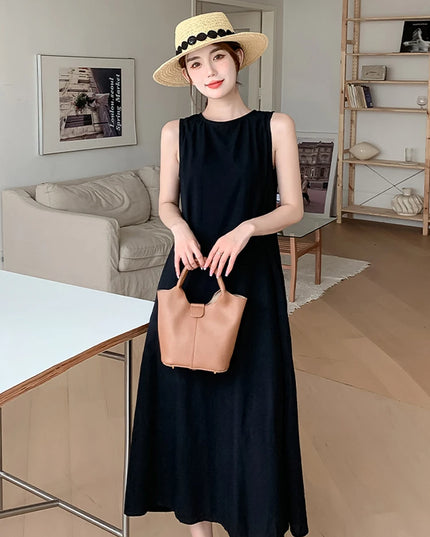 NYFS 2025 Summer New Korea Woman Dress Vestidos Robe Elbise Loose Plus Size Solid Sleeveless Backless Long Dress L-4XL
