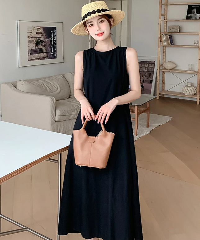 NYFS 2025 Summer New Korea Woman Dress Vestidos Robe Elbise Loose Plus Size Solid Sleeveless Backless Long Dress L-4XL