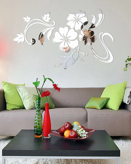 Acrylic Flower Mirror 3D Decorative Wall Stickers, Art Muralist for Bedroom TV Background Decoration