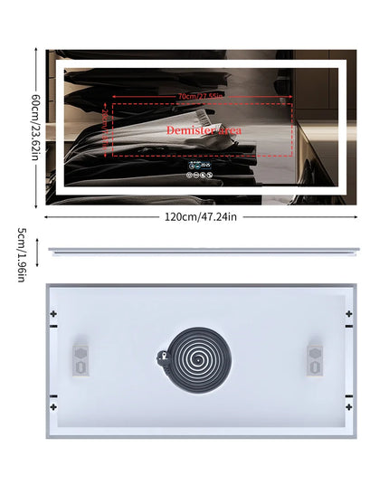 LUVODI Large Illuminated Bluetooth Bathroom Mirror Rectangle Anti-fog LED Bathroom Vanity Mirror with Bluetooth Speaker 3 Color