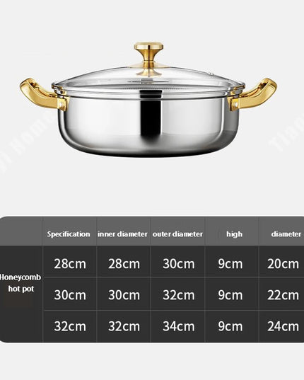 30cm Stainless Steel Frying Pan Non-stick Soup Pot wok with lid Home Honeycomb Induction Cooker Gas Stove Stew Kitchen Cookware
