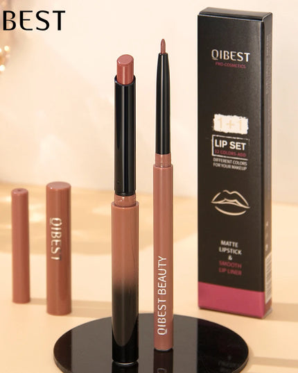 QIBEST Matte Nude Lipstick Pen Long Lasting Lipliner Lip Pencil Waterproof Lip Liner Contour Sexy Red Lip Makeup Set For Women