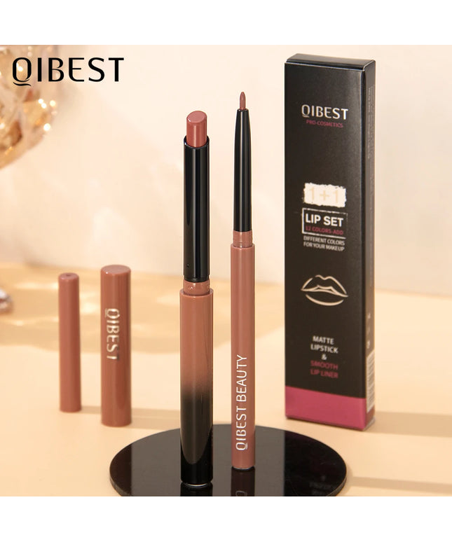 QIBEST Matte Nude Lipstick Pen Long Lasting Lipliner Lip Pencil Waterproof Lip Liner Contour Sexy Red Lip Makeup Set For Women