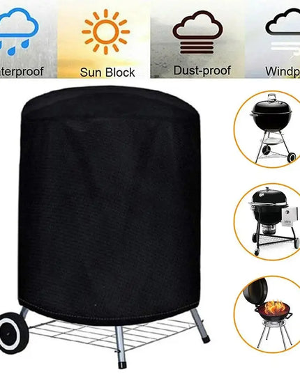 Round Black Outdoor Grill Cover Fire Pit Stove BBQ Covers Waterproof Heavy Duty Garden 210D Cloth Electric BBQ Protection Cover