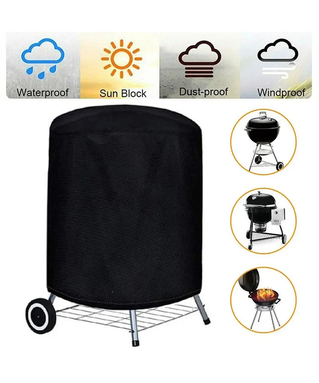 Round Black Outdoor Grill Cover Fire Pit Stove BBQ Covers Waterproof Heavy Duty Garden 210D Cloth Electric BBQ Protection Cover