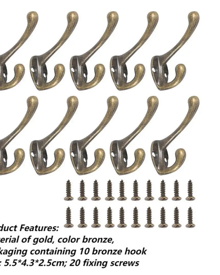 10/20Pcs Coat Hooks Wall Mounted Heavy Duty Dual Coat Rack Bronze Vintage Clothes Hanger With Screw for Door Coat Hooks Bathroom