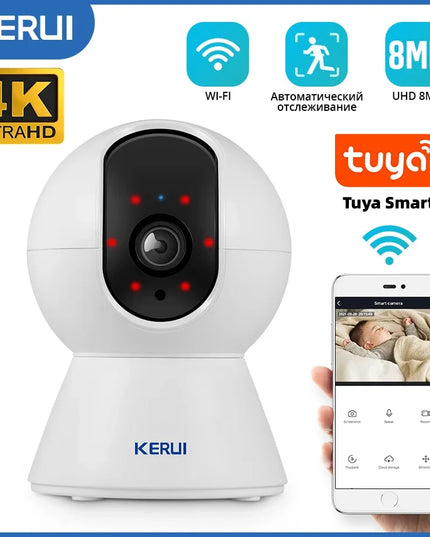 KERUI Indoor Wireless 8MP 4K HD Tuya Smart Mini WiFi IP Camera Security Home Surveillance Camera CCTV With Auto Tracking