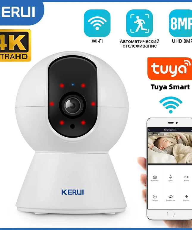KERUI Indoor Wireless 8MP 4K HD Tuya Smart Mini WiFi IP Camera Security Home Surveillance Camera CCTV With Auto Tracking