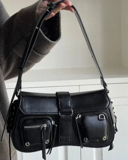 Y2K Korean Women Harajuku Vintage Gothic Black Hand Bag Aesthetic Elegant Punk Wallet Purse Handbags Shoulder Trend Tote Bags