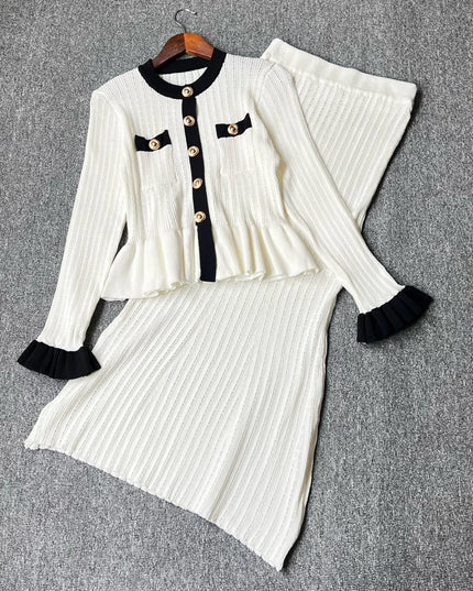 YuooMuoo Brand Fashion One-piece Knitted Maxi Dress Women Elegant V-neck Ruffled Slim Waist Bodycon Sweater Dress Party Vestido