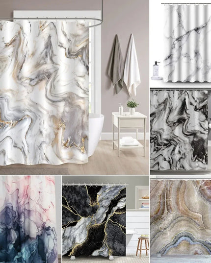 Grey Gold Marble Ink Texture Shower Curtain Set Abstract Modern Shower Curtain for Bathroom Decor Waterproof Washable Fabric