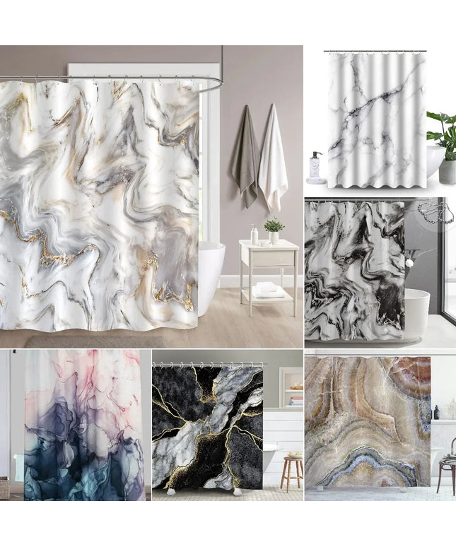 Grey Gold Marble Ink Texture Shower Curtain Set Abstract Modern Shower Curtain for Bathroom Decor Waterproof Washable Fabric