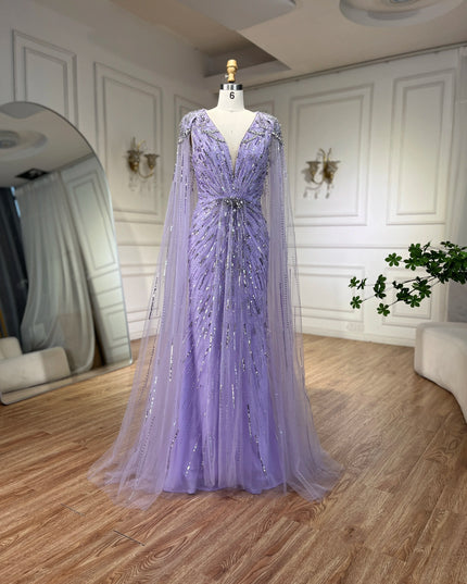 Serene Hill Turquoise Mermaid Evening Dresses Gowns 2025 with Beaded Cape Sleeves Design Customize Wedding Party BLA72168A