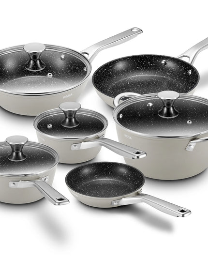 Induction Cookware Nonstick, 10-Piece, BEZIA Pots and Pans Set for Induction Cooktop, Compatible with All Stoves