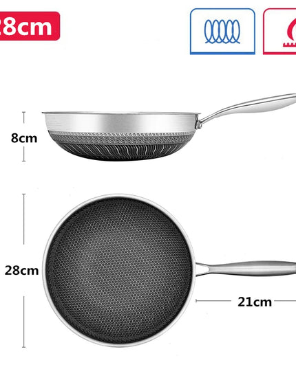 316 Stainless Steel Wok Pan Nonstick Honeycomb Wok Pan Large Deep Stir Frying Pan Skillet With Handle Induction Compatible JT560