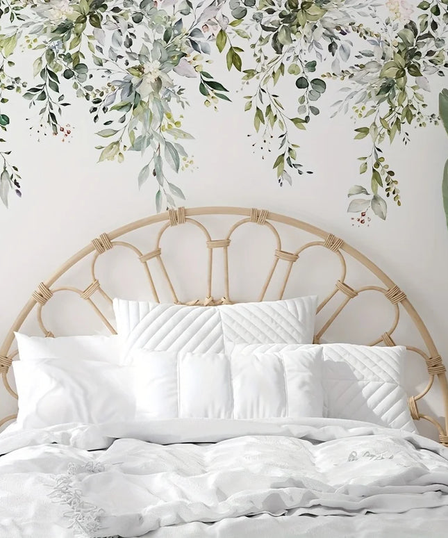 2pcs Plant Vine Flower Green Leaf Self-Adhesive Wall Stickers Removable Decorative Decal for Home Living Room Bedroom Background